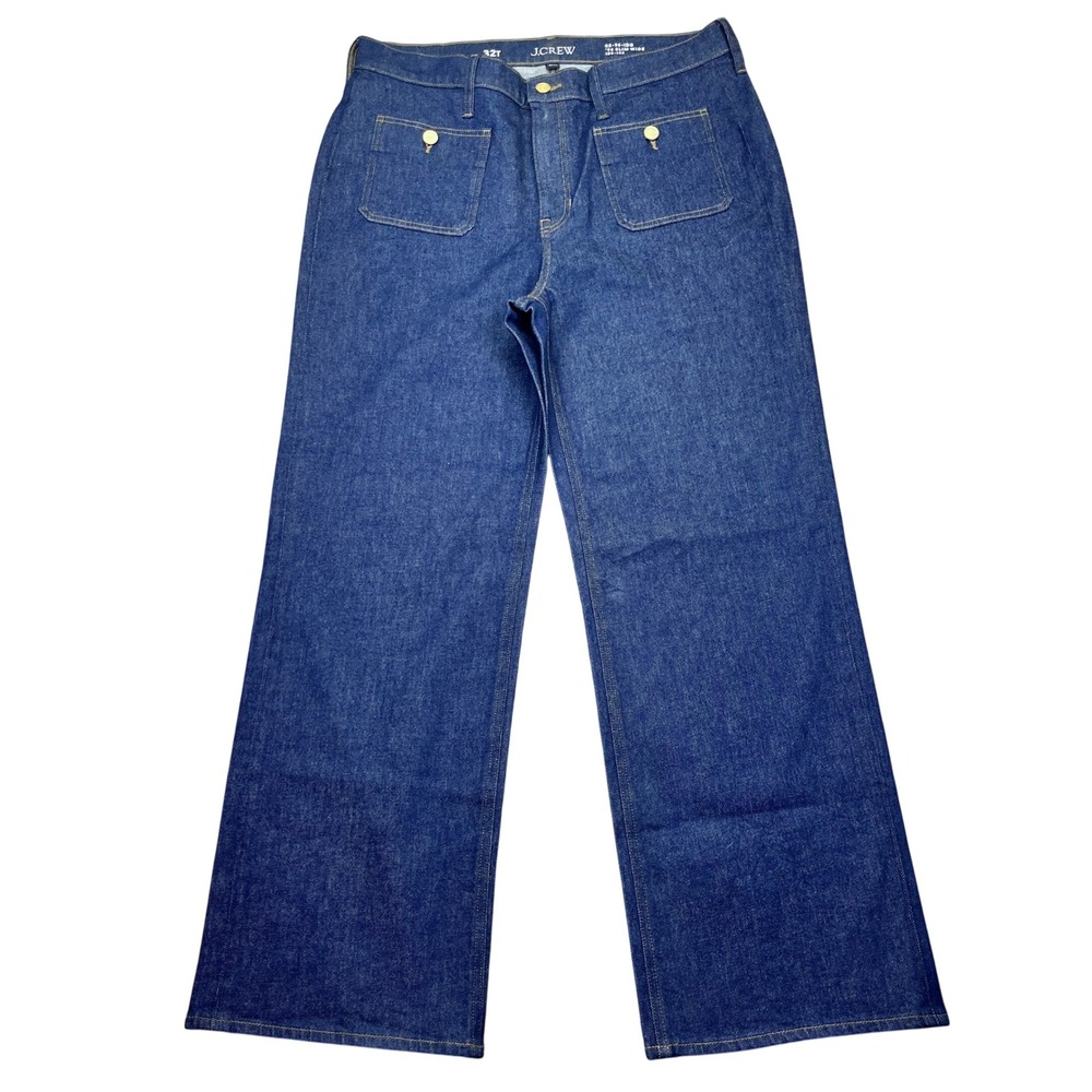 J.Crew Women's 32T Dark Wash '96 Slim Wide Leg Denim Jeans Front Pockets Fit 34"